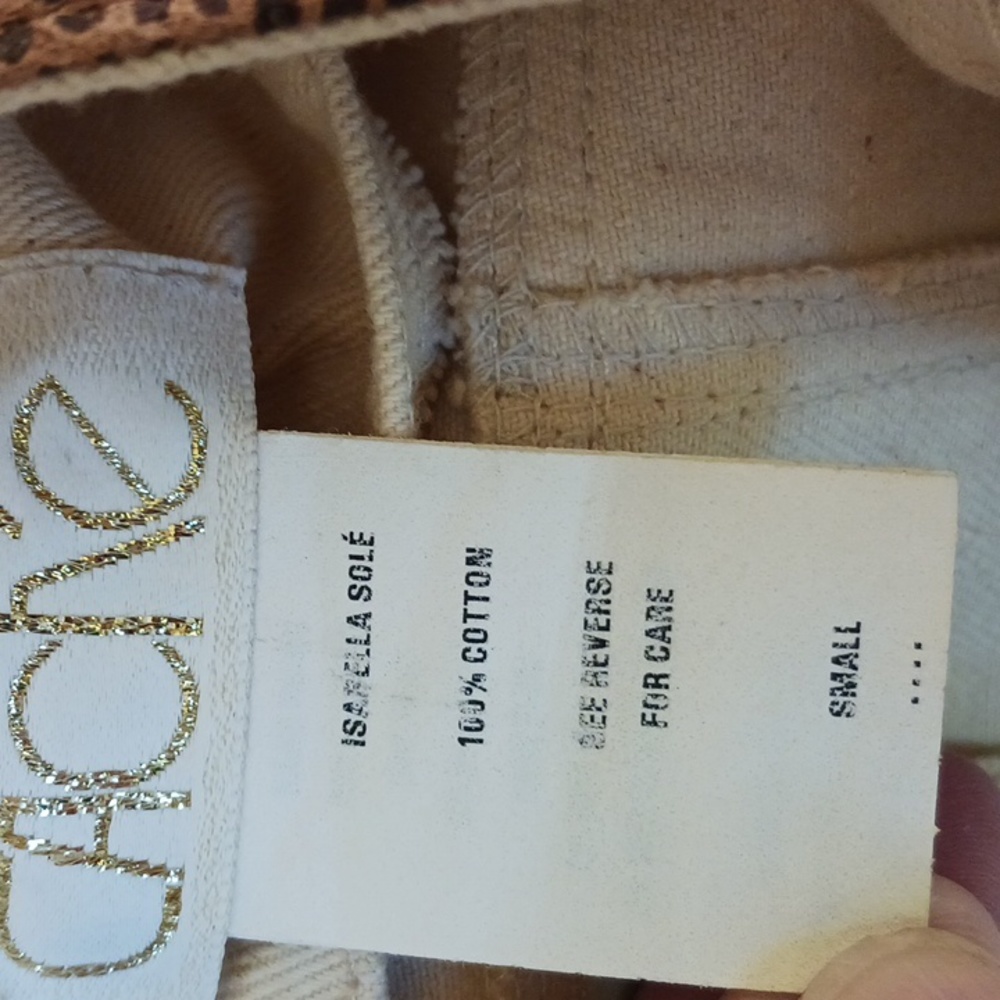 Vintage "Cache" Leather & Cream Cotton Denim Jacket, Metal Studs Detail "NEW" - Picture 7 of 15